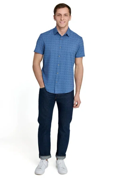 Wrk W.r.k Basic Slim Fit Abstract Stripe Short Sleeve Performance Button-up Shirt In Blue