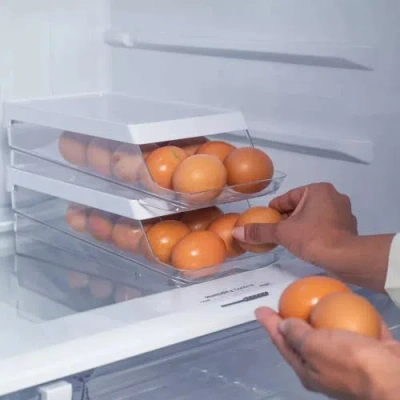 Ou Rolling Clear Stackable Egg Holder Organizer 2-piece Set In White