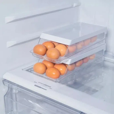Ou Rolling Clear Stackable Egg Holder Organizer 2-piece Set In White