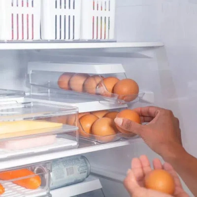Ou Rolling Clear Stackable Egg Holder Organizer 2-piece Set In White