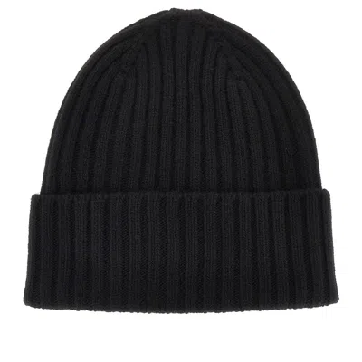 Max Mara Virgin Wool Beanie Hat With Logo Patch In Black