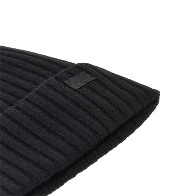 Max Mara Virgin Wool Beanie Hat With Logo Patch In Black