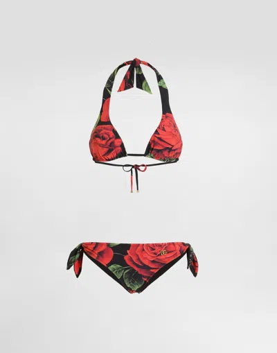 Dolce & Gabbana Bikini Triangle À Imprimé Roses In Multi