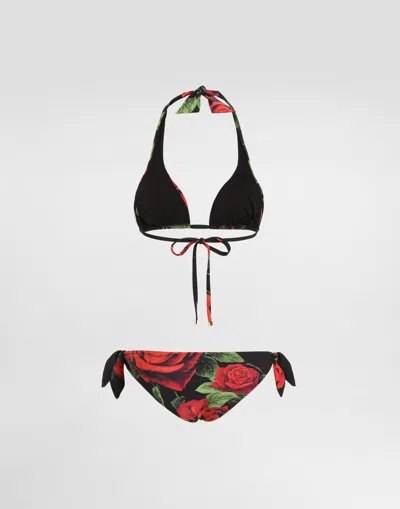 Dolce & Gabbana Bikini Triangle À Imprimé Roses In Multi