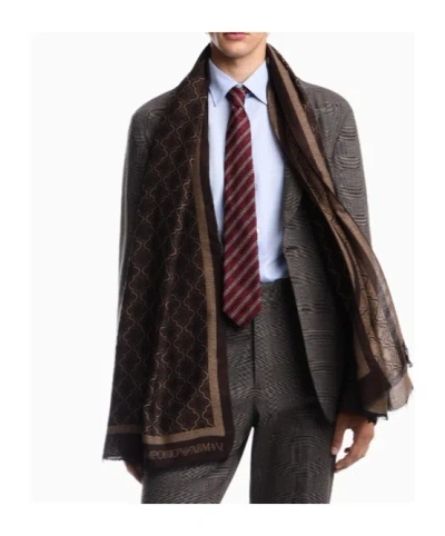 Emporio Armani Rectangular Geometric Pattern Viscose-blend Scarf In Black