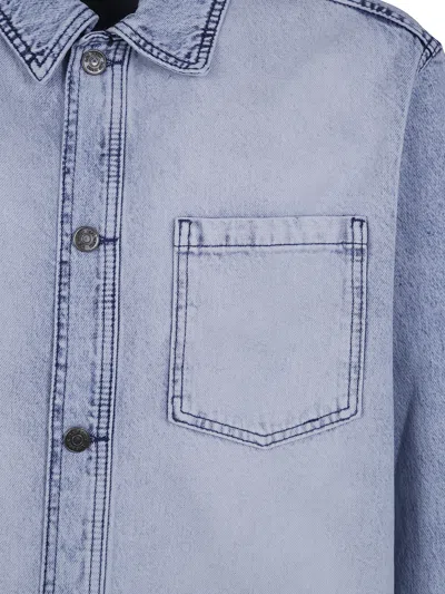 Les Deux Jacket Bleached Denim Overshirt In Blue