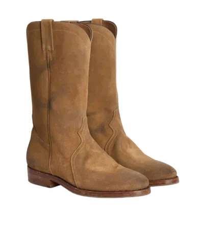 Jil Sander Aged-effect Round-toe Boots In Yellow