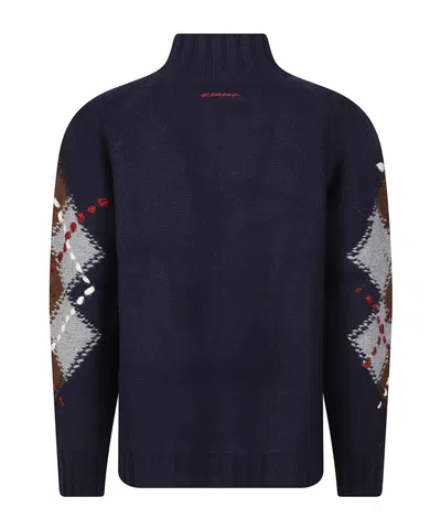 Ermanno Firenze Rich Blue Argyle Pattern Wool Turtleneck Sweater In Blue