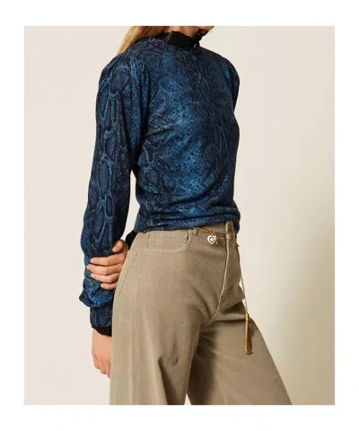 Twinset Python-print Wool Pullover In Blue