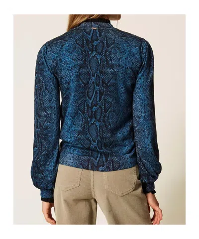 Twinset Python-print Wool Pullover In Blue