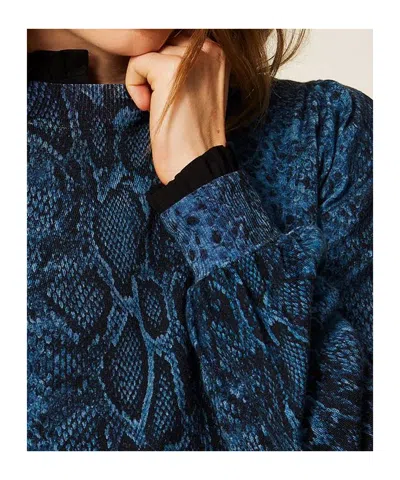 Twinset Python-print Wool Pullover In Blue