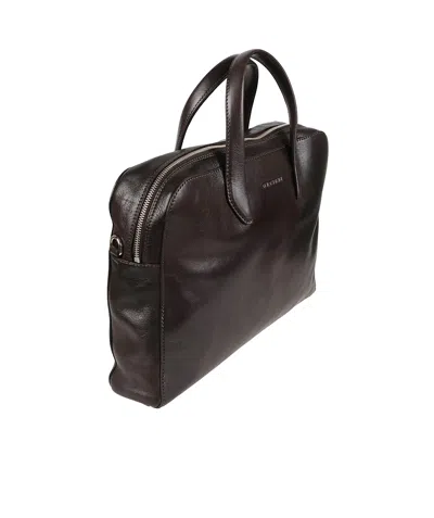 Orciani Lagoon Sleek Rectangular Calf Leather Briefcase In Brown