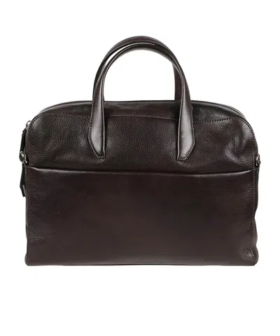 Orciani Lagoon Sleek Rectangular Calf Leather Briefcase In Brown