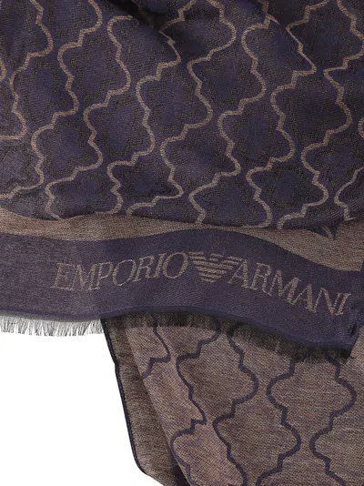 Emporio Armani Rectangular Geometric Pattern Viscose-blend Scarf In Black
