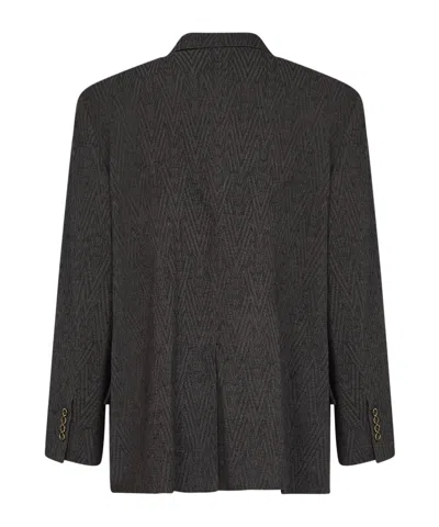 Uma Wang Brown And Blue Stretch Wool Chevron Java Blazer In Gray