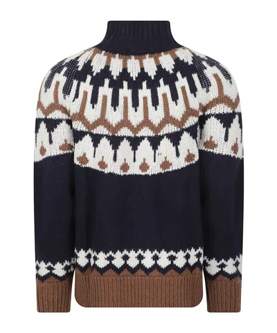 Ermanno Firenze Geometric Pattern Knitted Wool Turtleneck Sweater In Black