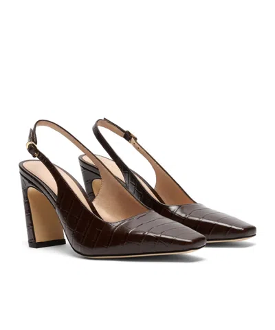 Stuart Weitzman Croc-effect Slingback Pumps In Brown