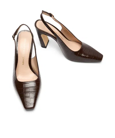 Stuart Weitzman Croc-effect Slingback Pumps In Brown