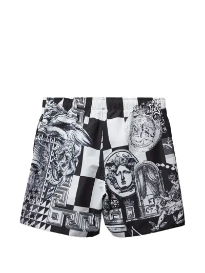 Versace Printed Polyester Swimming Shorts In Black