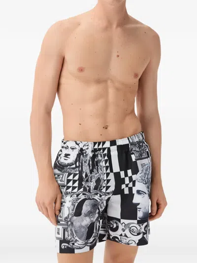 Versace Printed Polyester Swimming Shorts In Black