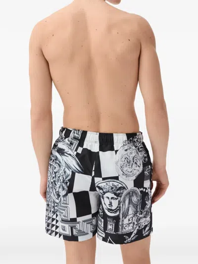 Versace Printed Polyester Swimming Shorts In Black