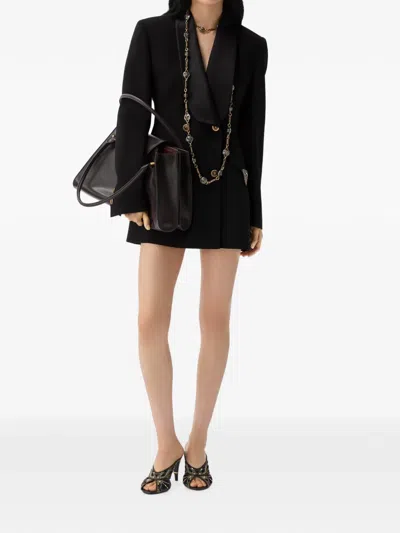 Versace Satin Trim Stretch Wool Jacket Minidress In Black