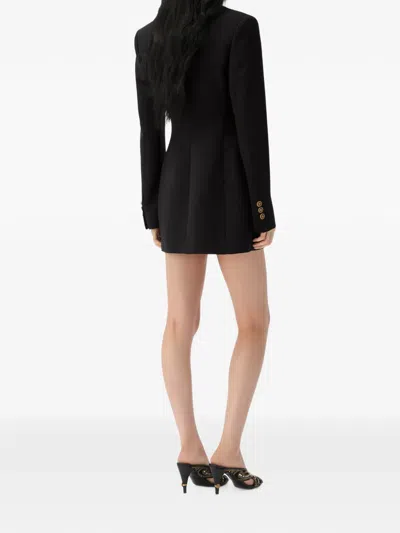 Versace Satin Trim Stretch Wool Jacket Minidress In Black