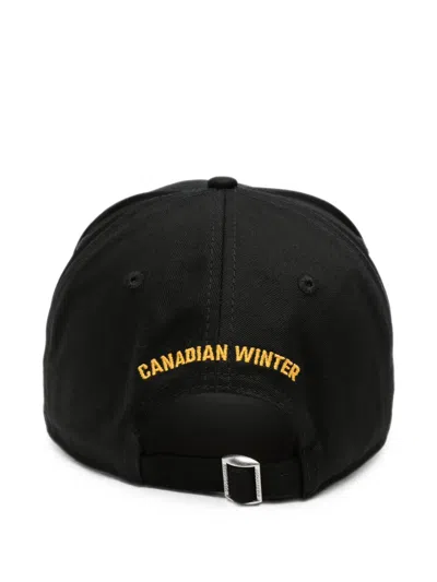 Dsquared2 Distressed Embroidered Baseball Cap In Black