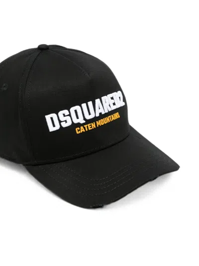 Dsquared2 Distressed Embroidered Baseball Cap In Black