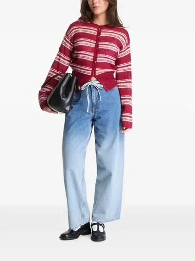 Samsoe & Samsoe Striped Button-front Cardigan In Red
