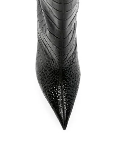 Paris Texas Stiletto 105 Croc-embossed Leather Knee-high Boots In Black
