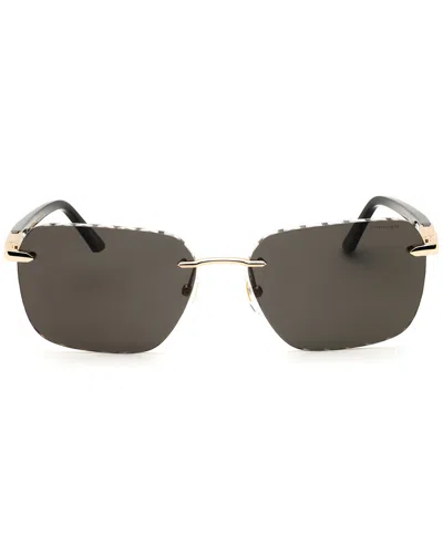 Chopard Schg62 Polarized Rectangular Metal Sunglasses In Gold
