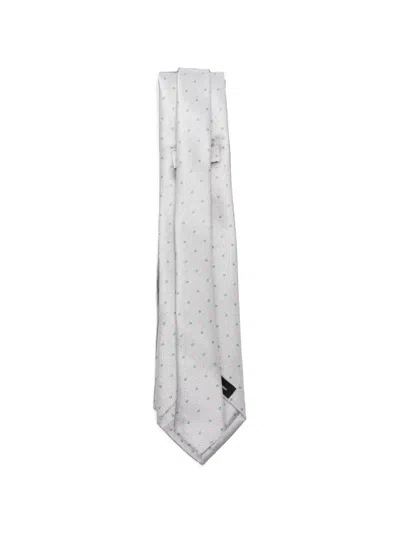 Sapio Polka-dot Herringbone-pattern Tie In Gray