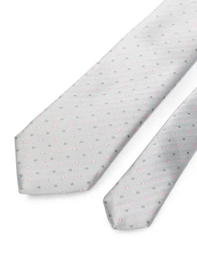 Sapio Polka-dot Herringbone-pattern Tie In Gray