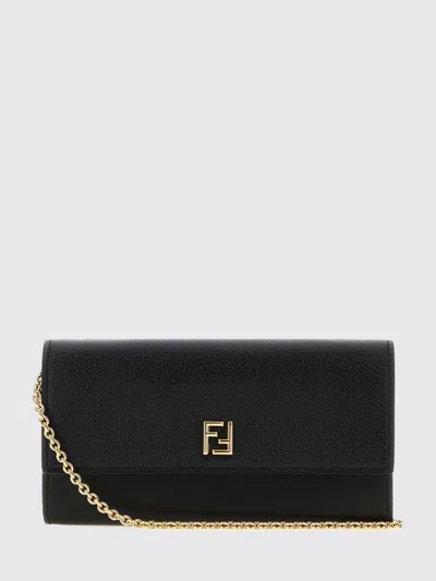 Fendi Ff Continental With Chain Black Leather Wallet In Black