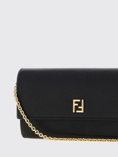 Fendi Ff Continental With Chain Black Leather Wallet In Black