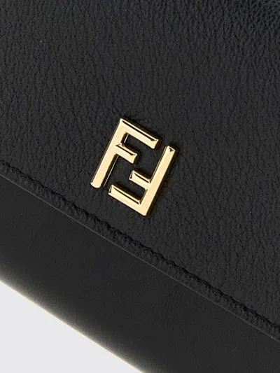 Fendi Ff Continental With Chain Black Leather Wallet In Black