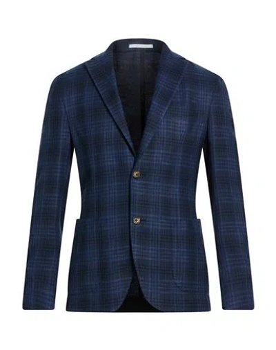 Eleventy Check-pattern Single-breasted Jacket In Blue