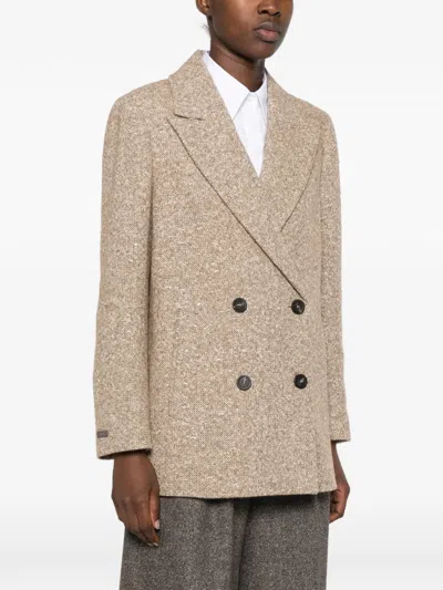 Peserico Double-breasted Blazer In Neutral
