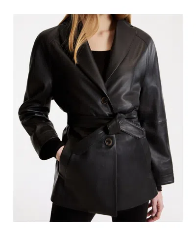 Marella Button-front Leather Jacket In Black