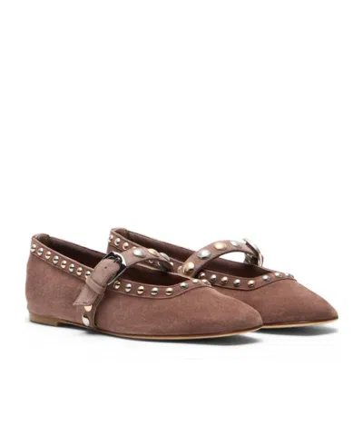 Stuart Weitzman Perry Stud-embellished Ballet Flats In Brown