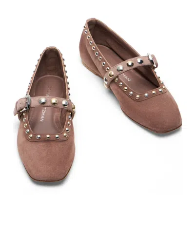 Stuart Weitzman Perry Stud-embellished Ballet Flats In Brown