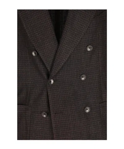Tagliatore Double-breasted Micro-check Jacket In Brown