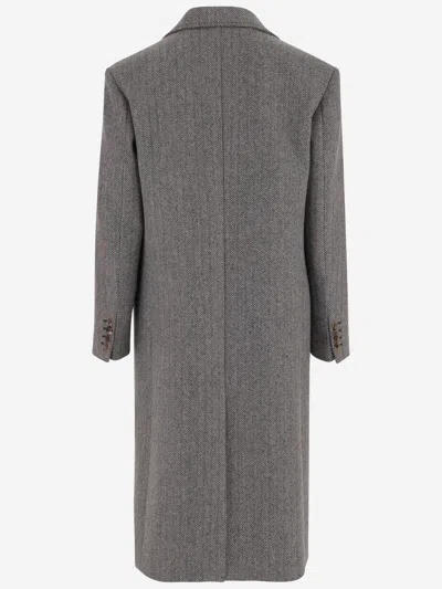 Valentino Herringbone-pattern Virgin Wool Coat In Gray