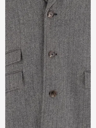Valentino Herringbone-pattern Virgin Wool Coat In Gray