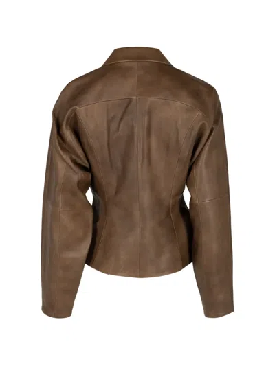 The Sei Fitted Leather Jacket In Brown