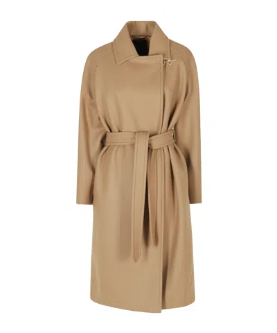 Fay Belted Single-breasted Coat In Nude