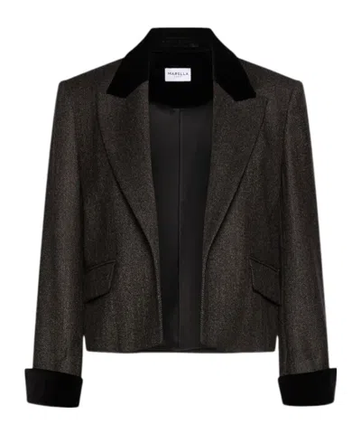 Marella Herringbone-pattern Cropped Jacket In Brown