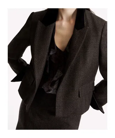Marella Herringbone-pattern Cropped Jacket In Brown
