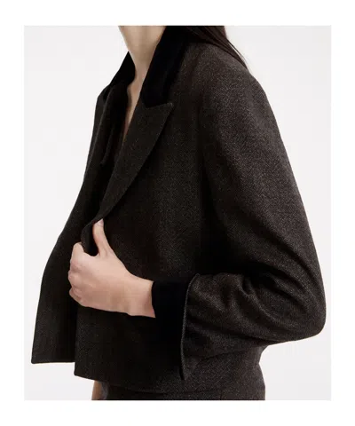 Marella Herringbone-pattern Cropped Jacket In Brown